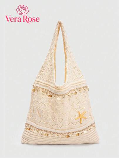 大容量休闲手提包，独特贝壳装饰（随机排列），简约时尚高端镂空单肩包，时尚优雅高贵女士包，适合工作、通勤、约会、用餐、购物、度假等场合。