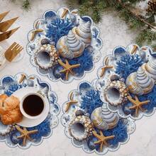 Khăn trải bàn tròn họa tiết vỏ sò và sao biển ven biển, tươi mới và thanh lịch với cảm giác kỳ nghỉ biển, có sẵn trong các gói 1 chiếc, 2 chiếc, 4 chiếc, 6 chiếc, 8 chiếc và 300 chiếc, kích thước 14,17*14,17 inch (36*36 cm). - Nhiều màu - Xem 2