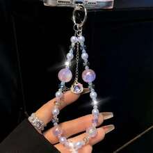 LY&SASIF Pe Charm With Crtal/Handpainted Bead, Kawaii Hands-Free Wrist Strap For Women Girl, Water Brick Cartoon Cat Head Mobile Pe Chain, Luxury Bling Diamond Glitter Beaded, Pe Lanyard,44504731 - Hồng - Xem 6