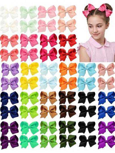 40 piezas de colores aleatorios Lazos de pelo lindos Clips de pelo de cinta de grosgrán Clips de pelo con lazo Pasadores de pelo Accesorios de pelo para niñas para uso diario