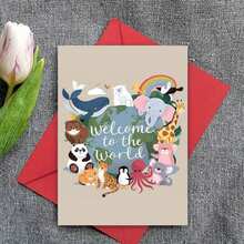 Tarjeta de felicitación premium cuadrada de la edición Seidel para bebé recién nacido (con sobre) - Serie de tarjetas para bebé: Para "pequeño/a" (niño/niña) - Tema de boleto del mundo animal (EQ116 SW024) - A - Ver 4