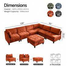 Advwin Oversized Modular Sectional Sofa, 5/6/7/8 Seat Plush Chenille Couch With Storage Ottoman & Thick Cushions, Modern Comfy Convertible L Shaped Sleeper Sofa Bed For Living Room - 亮橙色 - 查看 10