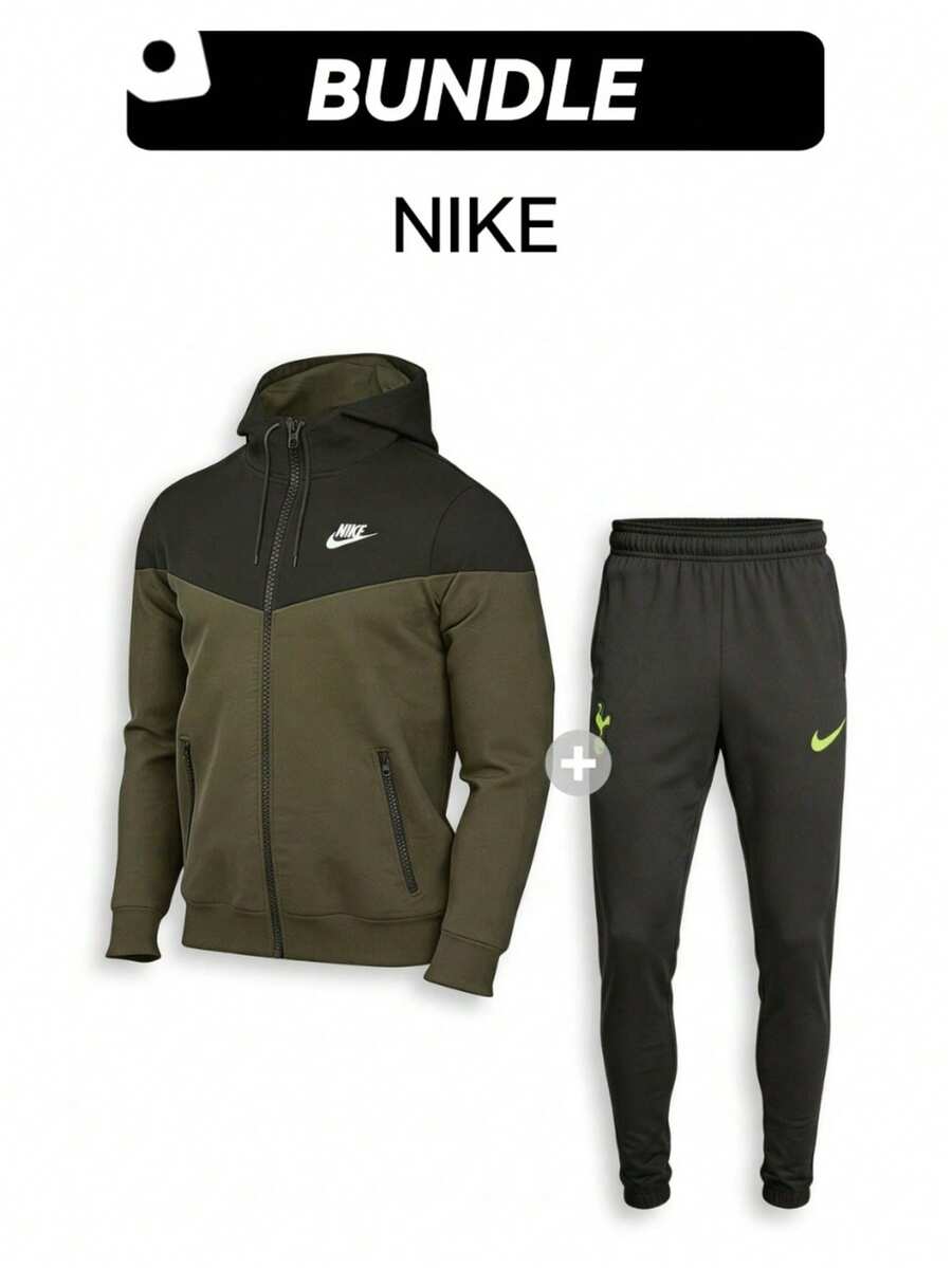 Nike Bộ áo khoác và quần nhanh khô, chống gió, dễ giặt, ấm áp, thoáng khí, nhẹ, thể thao, đa năng, ngoài trời, dành cho nam, màu xanh ô liu và đen. - Nâu lục - Đen - Xem 1
