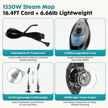 Sweetcrispy 10-In-1 Steam Mop, 1550W Detachable Handheld Steam Cleaner For Floor Cleaning, 16FT Cord, 2 Washable Pads, Multi-Purpose Floor Steamer For Hardwood, Carpet, Tile, Grout, Windows - Black Grey - View 2