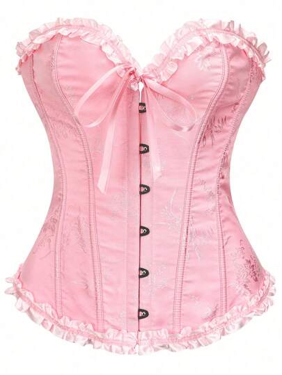 Women's Jacquard Backless Tie-Up Bustier Crop Top, Suitable For New Year Party, Valentine's Day, Holiday, Corset Top, Graduation Pink Summer