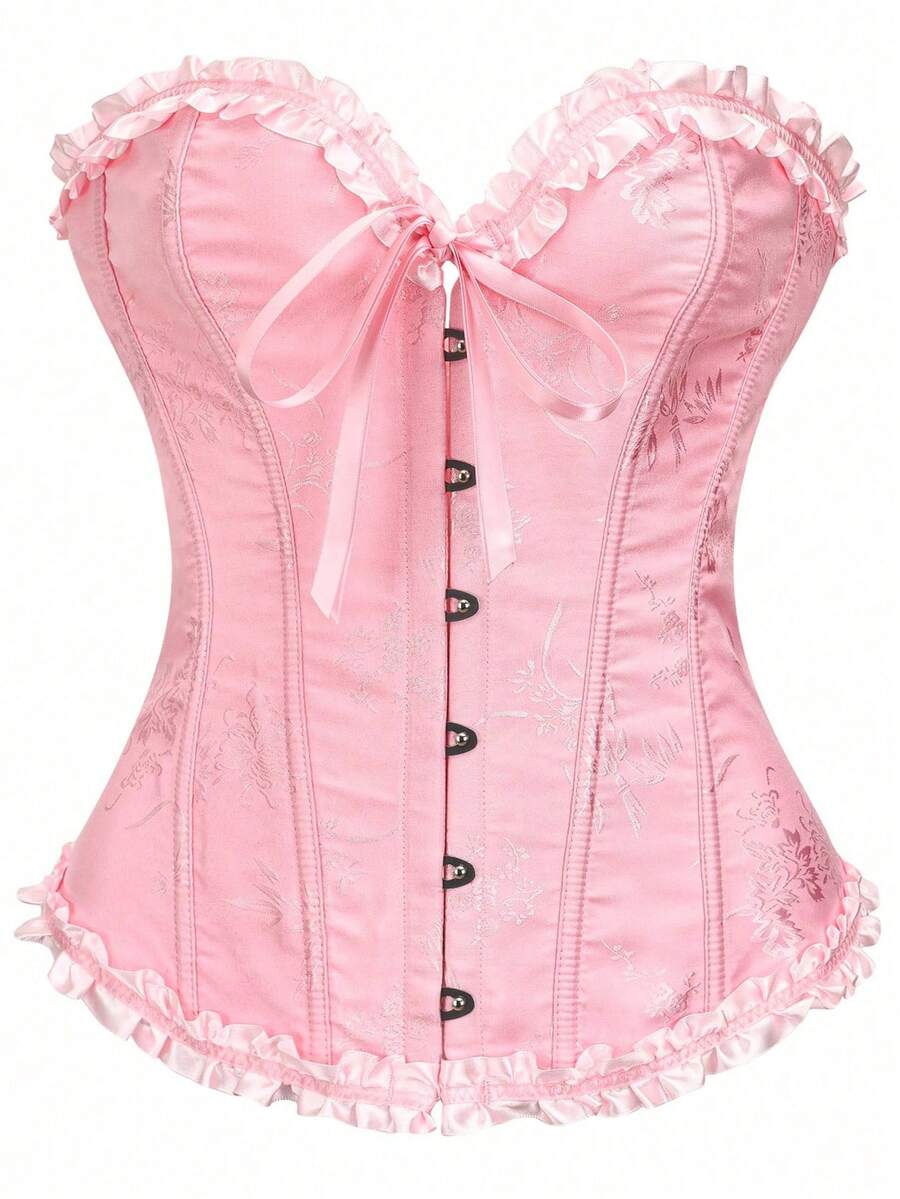 Áo croptop quây buộc dây hở lưng bằng vải jacquard dành cho nữ, thích hợp cho tiệc năm mới, ngày Valentine, lễ hội, áo corset, lễ tốt nghiệp, màu hồng mùa hè. - Hồng - Xem 1