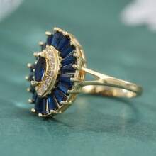 Vintage Luxury Blue & White Synthetic Cubic Zirconia Inlaid Women's Ring, Exquisite Jewelry Accessory For Festivals And Banquets, Perfect Anniversary Gift - Gold - View 6