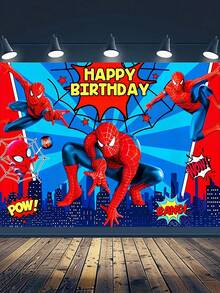 Marvel 75*95厘米生日派对装饰背景布，生日摄影横幅，涤纶纤维派对背景，复仇者联盟纸盘装饰，超级英雄桌布和餐具生日派对用品 - 多色 - 查看 12
