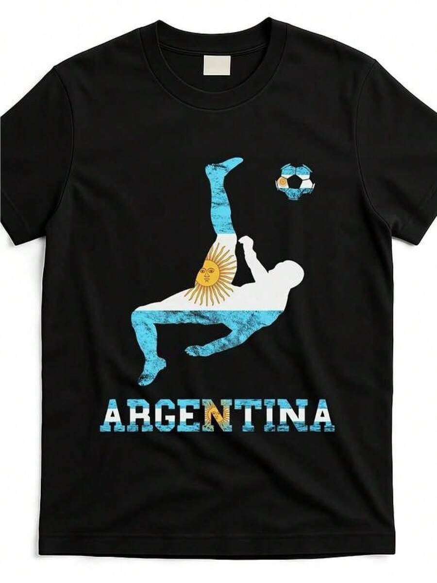 2026 World Cup Graphic Tees, Men's & Women's Argentina FootballJersey Number 10 - Retro Soccer Shirt WithArgentina Flag Design, Soccer Jersey, Teen Summer Clothes, Shirts For Adults & Kids, Family Matching Outfit, Comfort Fit CrewNeck T-Shirt For Training, Fan Apparel & Casual Wear (Machine Washable) - UnisexFor All-Season Use, Adult And Children's Sizes - 黑色7 - 查看 1