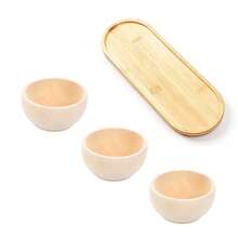 Bát đựng gia vị bằng tre, bát đựng bơ, bát đựng kem, khay đựng đồ, đĩa tráng miệng, khay kiểu Nhật tối giản có giá đỡ bát. - Màu be - Xem 5