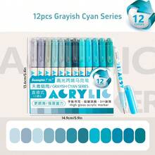 广纳12支/套高光泽亚克力马克笔套装，自由墨水系统子弹头笔尖，168种丰富色彩，广泛用于礼品卡/塑料板/手机壳/石头/键盘，学生返校季必备 - 多色 - 查看 14