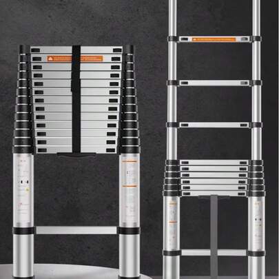 Telescopische ladder, draagbare, verdikte aluminiumlegering, bamboeknoop, opvouwbare rechte zolderladder, uitschuifbare huishoudladder