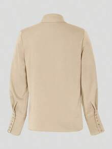 [Custom-Developed] New Women's Fashion Long Sleeve Solid Blouse, Summer Elegant White Spring - 杏色 - 查看 3