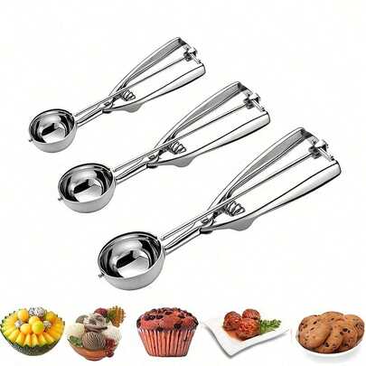 1pc Premium Stainless Steel Silver Ice Cream Scoop, Heavy Duty Scooping And Serving Kitchen Baking Tool, Suitable For Home Kitchen, Cafe, Dessert Shop, Party And Daily Use, Perfect Gift For New Year, Valentine's Day, Mother's Day, Father's Day, Summer, Graduation And Back To School Season