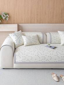 1pc Ice Silk Solid Color Sofa Cover, Cooling & Breathable Material, Machine Washable & Fade Resistant, Pet Friendly, Durable, Suitable For 1/2/3/4 Seater Sofa With Armrest & Backrest - Grey - View 6