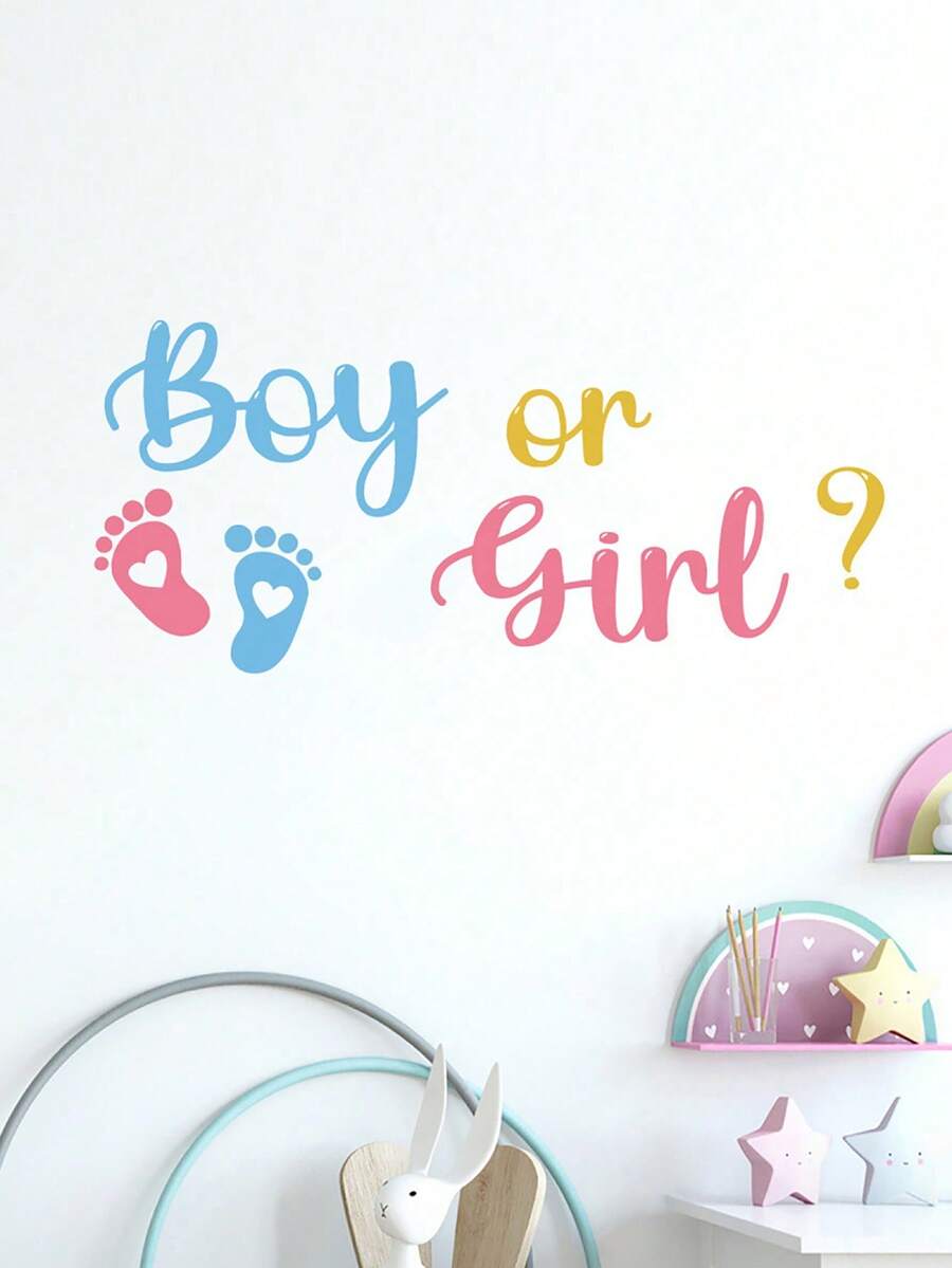 1pc Boy Or Girl Gender Reveal Party Wall Decal, Nursery Decor Wallpaper Sticker, Gender Reveal Party Decoration Sticker, Suitable For Gender Reveal Party, Children's Bedroom Decor - Multicolor - View 1