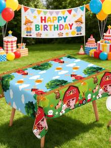 Toalha de mesa descartável vermelha com estampa de animais de fazenda (1 unidade), ideal para festas de aniversário, festas de primavera, chá de bebê, primeiro aniversário, revelação de gênero, decoração de festa de recém-nascido, decoração de chá de bebê, decoração com animais de fazenda vermelhos, decoração de quarto de bebê, decoração de casa e decoração de primavera. - Animais vermelhos da fazenda - Ver 2