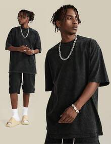 Arssm 3 Pack Men Oversized T Shirts Vintage Tee Loose Fit Short Sleeve Casual Streetwear Baggy Washed Unisex Tops Long Shirt 100 Percent Cotton Clothing Women - 黑*3 - 查看 2