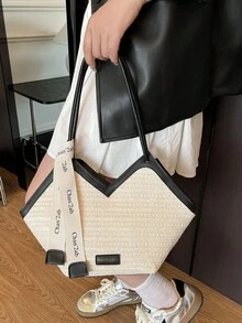 Túi tote đan bằng rơm mới năm 2026 dành cho nữ, túi đeo vai cỡ lớn dùng đi biển mùa hè, du lịch và đi làm. - màu đen - Xem 2