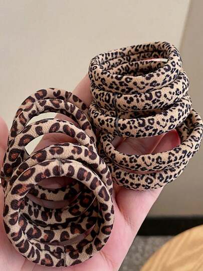 5个高弹力豹纹发刷、复古发圈、弹性发绳、动物纹发圈