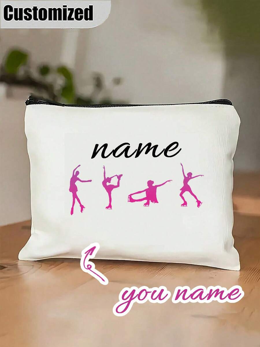 Túi đựng mỹ phẩm họa tiết thể dục dụng cụ tùy chỉnh - Tên cá nhân hóa, túi đựng mỹ phẩm nhẹ và có thể gấp gọn, chất liệu polyester bền chắc với khóa kéo màu đen, lý tưởng cho du lịch và làm quà tặng, màu trắng. - Nhiều màu - Xem 1