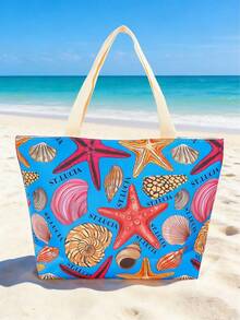 1 Pc Summer Large Beach Tote Bag With Fruit Print Rope Handle Tropical Shoulder Bag For Vacation & Seaside Travel Beach & Holiday - Multicolor - View 2