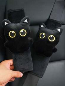 2入組黑白卡通汽車安全帶肩墊,可愛熊貓設計,毛絨汽車安全帶套 - 黑與白 - 查看 10