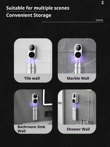 1pc Smart Toothbrush Sterilizer, USB Rechargeable Wall-Mounted Toothbrush Holder, Multi-Function Toothbrush Rack, Smart Sensor Toothbrush Storage Box, Sterilizing Toothbrush Holder, No-Drill Wall-Mounted Toothbrush Holder With 2 Brush Head Slots, Couples Toothbrush Holder, Suitable For Home, Bathroom, Hotel And Dormitory, Beautifully Packaged, An Ideal Gift Choice. - Multicolor - View 5