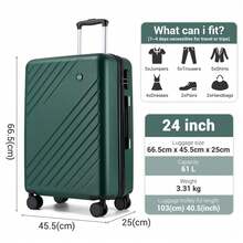 Hard-Shell Luggage Set | 20-Inch Carry-On (Cabin), 24-Inch Medium Checked Bag, 28-Inch Large Checked Bag | ABS+PC, 360° Quiet Wheels, Combination Lock | For Holidays, Business, Family & Weekends - Green - View 8