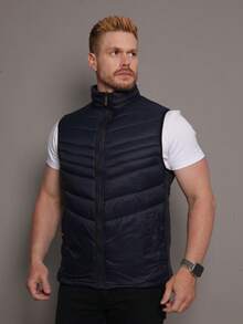Men's Double-Sided Puffer Vest With Zipper For Winter - Black - View 11