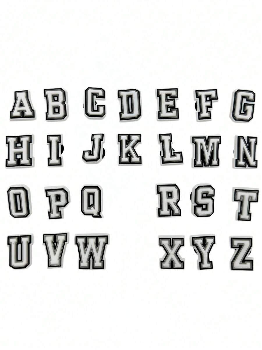 26pcs Black & White Letter Shoe Charms, PVC Material, Shoe Decorations, Alphabet DIY Decorative Clips Accessories - Black and White Letters - View 1