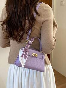 小众设计鳄鱼纹迷你手提包，新款奢华时尚轻便斜挎包，女士适用 - 紫色 - 查看 4