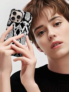 1 chiếc ốp lưng điện thoại bằng da mềm họa tiết da rắn, chống sốc, phù hợp với Apple 17 Pro Max/16 Pro Max/16 Plus/13 Pro Max/14 Pro Max 13 14 11 12 Pro 11/15 Pro, Galaxy S24 Ultra, thiết kế lỗ loa, quà tặng ngày lễ - Đen trắng - Xem 8