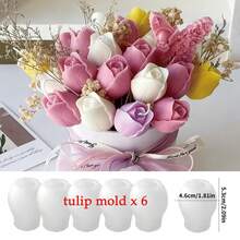 6pcs Tulip Shaped Candle Mold Set | Heat-Resistant Silicone Floral Molds For Candle Making, Handmade Gifts And Crafts | Realistic Flower Molds, Ideal For Mother's Day, Weddings And Holiday Decorations - 6-piece Floral Set - View 2