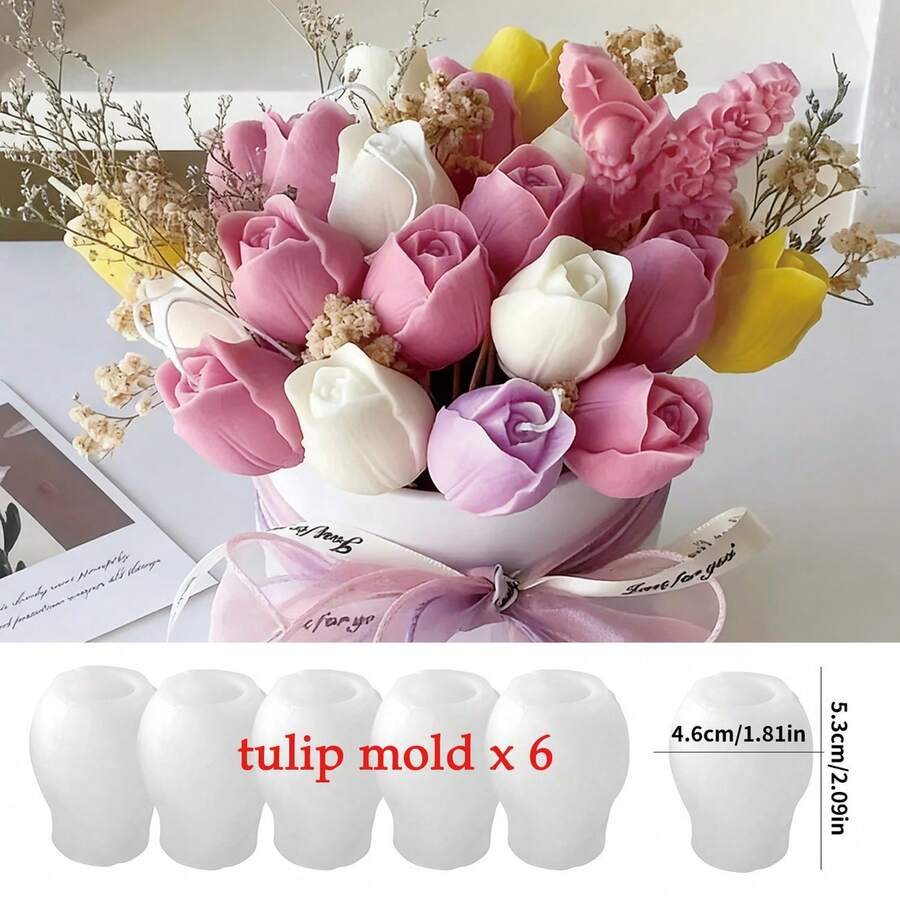 6pcs Tulip Shaped Candle Mold Set | Heat-Resistant Silicone Floral Molds For Candle Making, Handmade Gifts And Crafts | Realistic Flower Molds, Ideal For Mother's Day, Weddings And Holiday Decorations