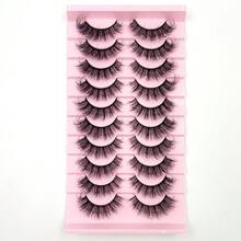 Lông mi giả 5D giả lông chồn, 10 cặp, kiểu đan chéo mềm mại, tự nhiên, dày và bồng bềnh, thích hợp sử dụng hàng ngày. - màu đen - Xem 3