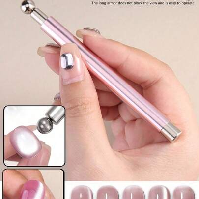 1pc Dual-Ended Magnetic Cat Eye Nail Art Stick, Aluminum Alloy Handle DIY Manicure Tool, Suitable For Nail Art Decoration At Home Or Nail Salon, Applicable For New Year, Valentine's Day, Mother's Day, Graduation Season, Back To School Season