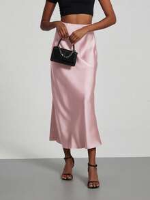 Chân váy maxi satin co giãn thời trang nữ, phù hợp cho mọi mùa, màu hồng thanh lịch, thích hợp cho mùa xuân. - Hồng - Xem 7