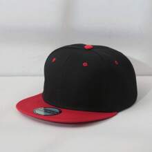 1 pieza Gorra de béisbol con visera plana y estilo de bloqueo de color, sombrero de baile urbano, para verano, playa, vacaciones - Sombrero negro de ala roja - Ver 2