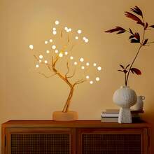 1pc 36LED Tree Lamp, Pearl Tree Lamp, Desk Lamp, Home Decor, Operated With Light, Bedside Lamp, For Living Room, Bedroom, Home, Office Lighting, Christmas Decoration [Battery Operated] - Pearl Tree Light - View 3