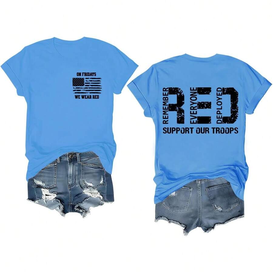Red Friday Shirt On Fridays We Wear Red Tshirt Remember Everyone Deployed Shirts For Men Women Camisetas Para Mujer Camisas Para Mujer Graphic Tees Summer Tops For Women - 卡羅萊納藍-1 - 查看 1