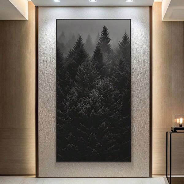 1pc Unframed Modern Abstract Dark Forest Landscape Vintage Printed Canvas Wall Art, Bedroom Decor, Living Room Office Decoration