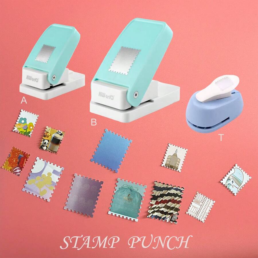Rectangular/Square Stamp Shaped Hole Punch, Wavy Edge Hole Punch, Suitable For Making Cards, Scrapbooks, DIY, Portable Lever Hole Punch - Multicolor - View 1