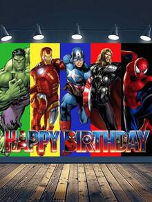 Marvel 75*95厘米生日派对装饰背景布，生日摄影横幅，涤纶纤维派对背景，复仇者联盟纸盘装饰，超级英雄桌布和餐具生日派对用品 - 多色 - 查看 11