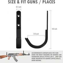 Juego de 2 ganchos de rifle de borde para montaje en pared - Ganchos de metal en forma de J para almacenamiento - Superficie plateada brillante - Ver 2