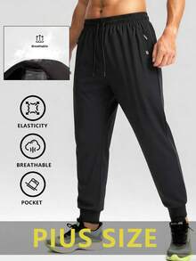 Pantalones casuales ligeros para hombre de talla grande, adecuados para correr, hacer ejercicio, ciclismo, color negro, primavera - Negro - Ver 4