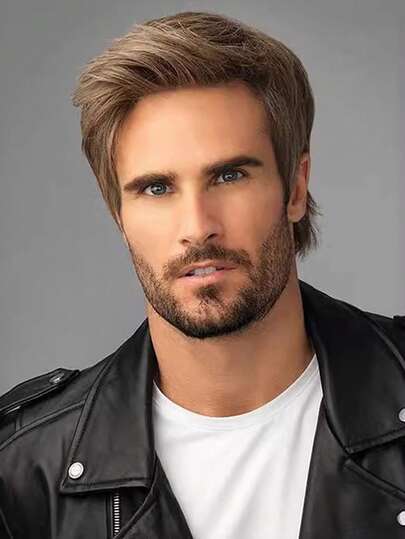 8inch Brown Short Straight Wig For Men, High Temperature Fiber, Versatile Full Head Wig For Parties, Daily Wear, Cosplay