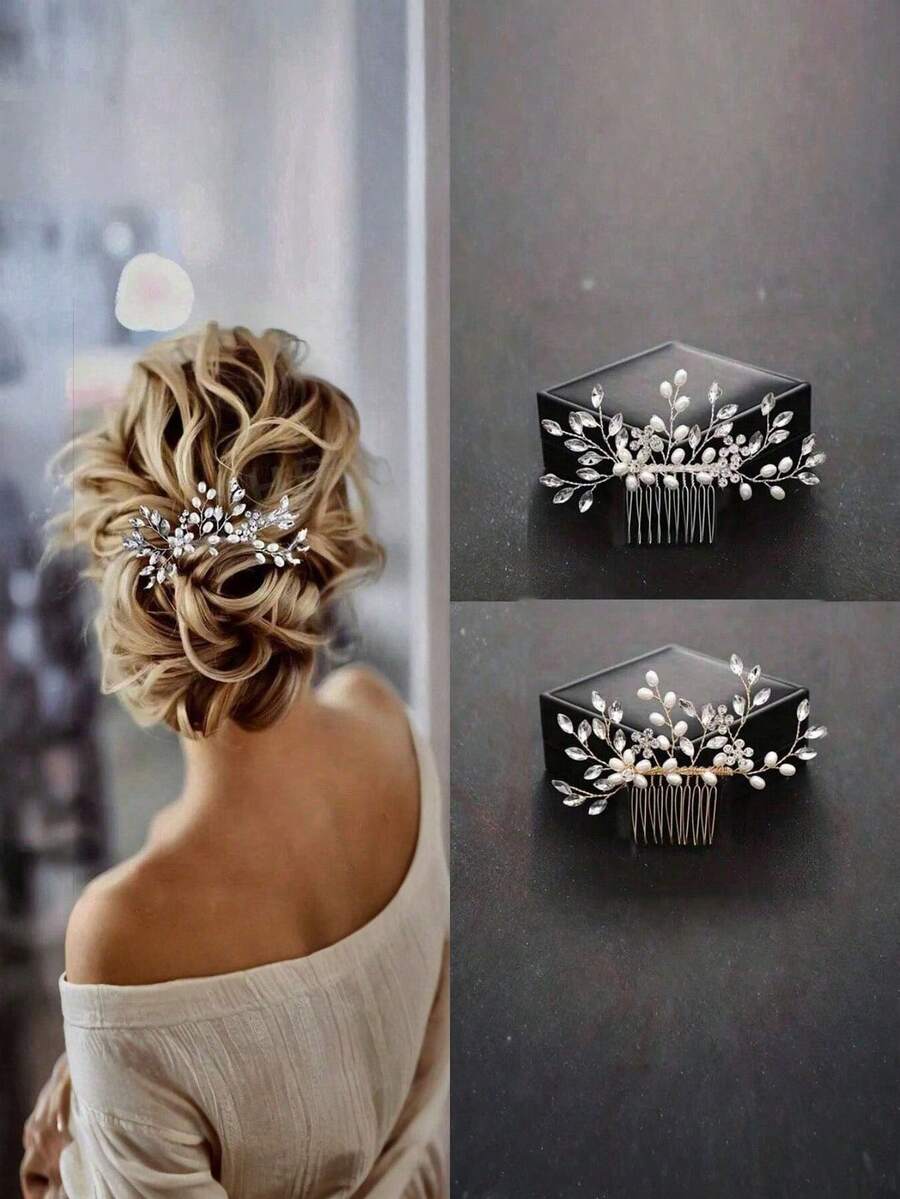 1pc Handmade Crystal Hair Comb, Bridal Wedding Accessory, Everyday Pearl Hair Clip For Women, Combs, Hair Comb, Bride Accessories - Multicolor - View 1