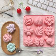 1 pièce Moule en silicone 3D en forme de fleur, moule en silicone d'automne, moule à bonbons d'Halloween, moule à chocolat, bonbons, gâteau en forme de feuille d'érable et de gland - Vieux Rose - Voir 5
