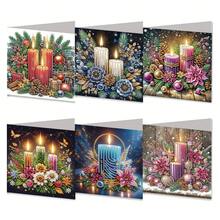 6件套钻石画贺卡礼盒套装，不对称形状水钻DIY明信片工艺品，优质工艺纸，适用于节日、派对、许愿卡、感谢卡、新年礼物 - 查看 1